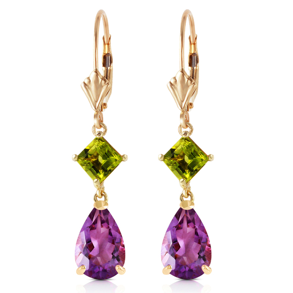 Galaxy Gold Products Jewelry - 14K. GOLD LEVERBACK EARRING WITH AMETHYSTS & PERIDOTS (Yellow Gold)